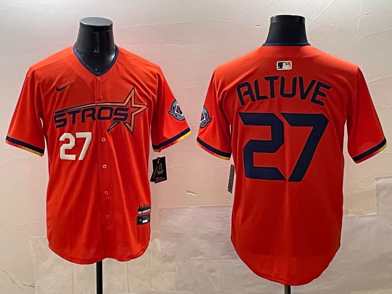 Men Houston Astros #27 Altuve Orange Three generations Joint Name 2025 Nike MLB Jersey style 6->houston astros->MLB Jersey